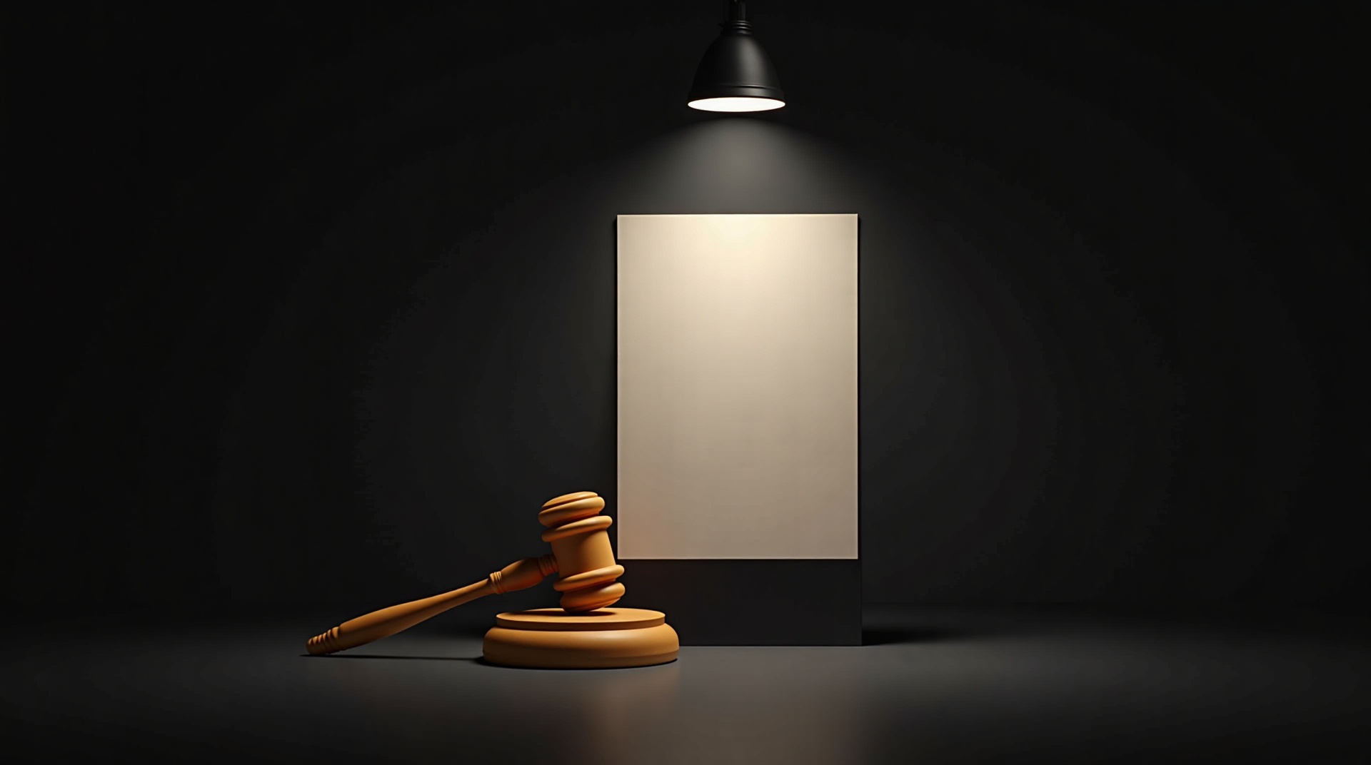 A judge's gavel beside a blank product label panel under a spotlight, representing FDA label responsibility for supplement brand owners.