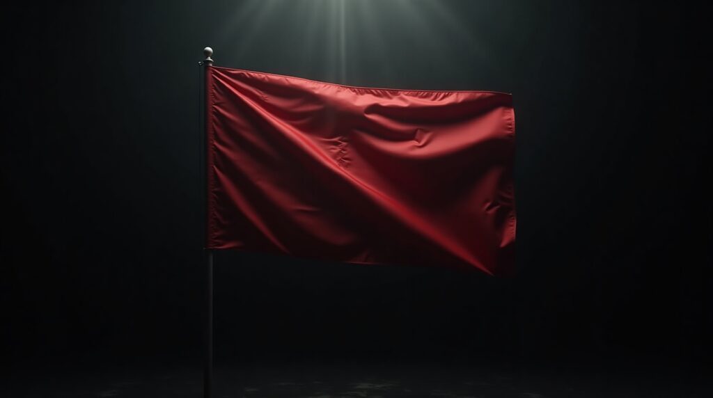 A single red warning flag lit against a black background, representing red flags when vetting a nutraceutical contract manufacturer.