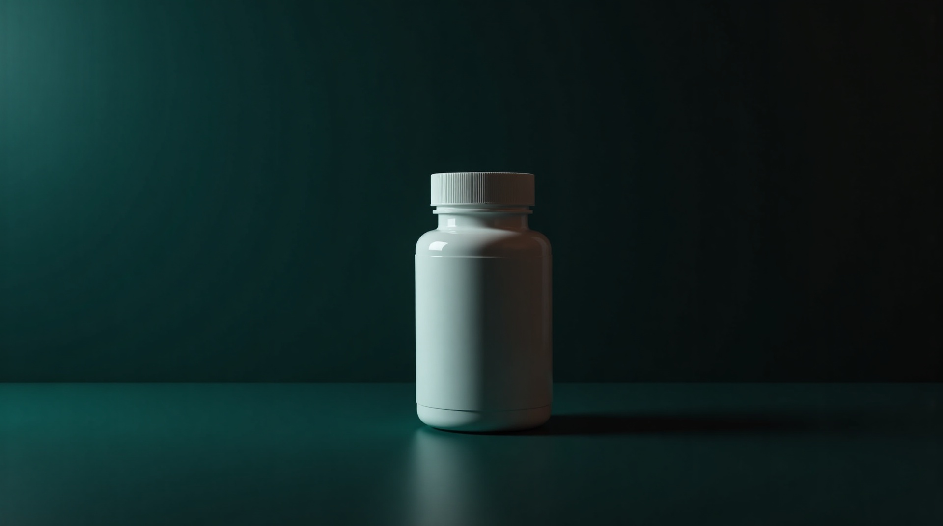 A standard white supplement bottle on a dark surface, representing probiotic and postbiotic supplement products.