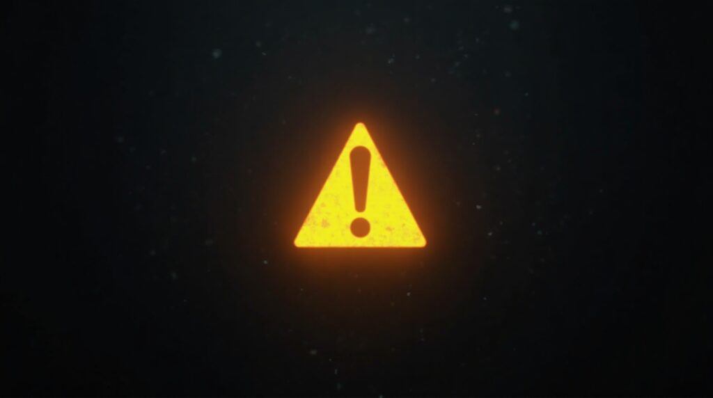 A glowing yellow warning triangle on black, representing Prop 65 compliance for supplement brands.