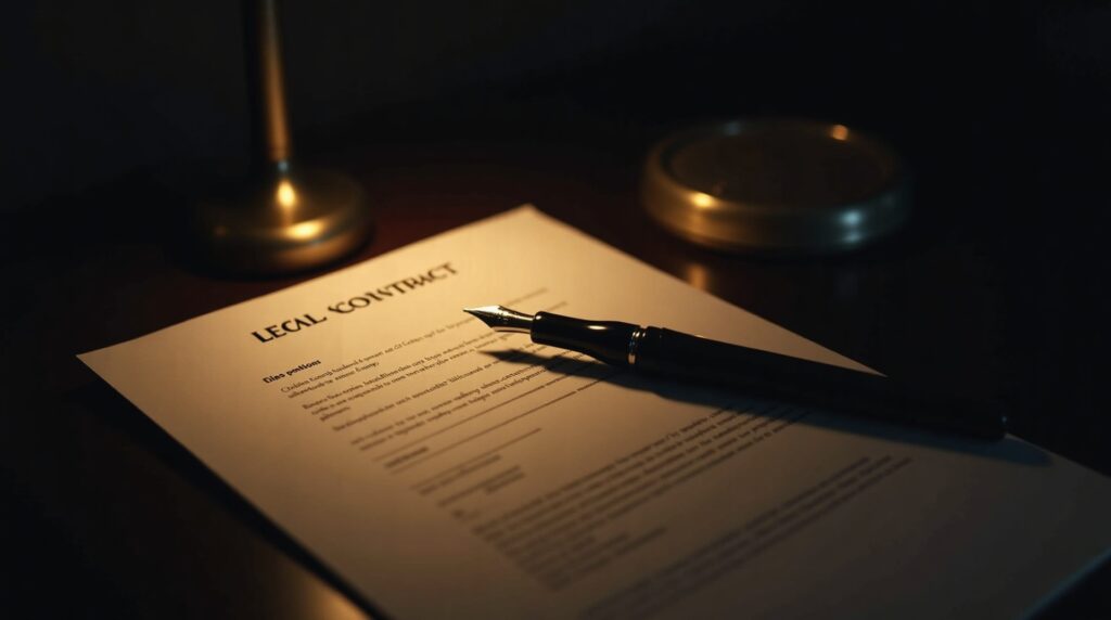 A formal contract document and fountain pen under dramatic light, representing a supplement quality agreement.