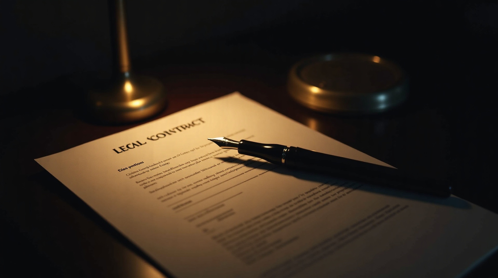 A formal contract document and fountain pen under dramatic light, representing a supplement quality agreement.