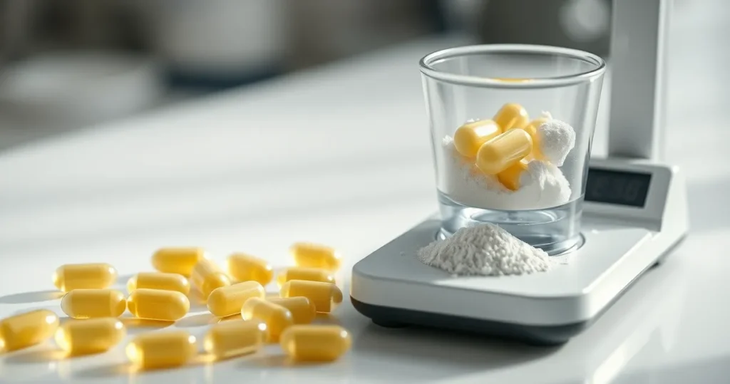 Empty capsules and capsule fill powder on a precision lab scale